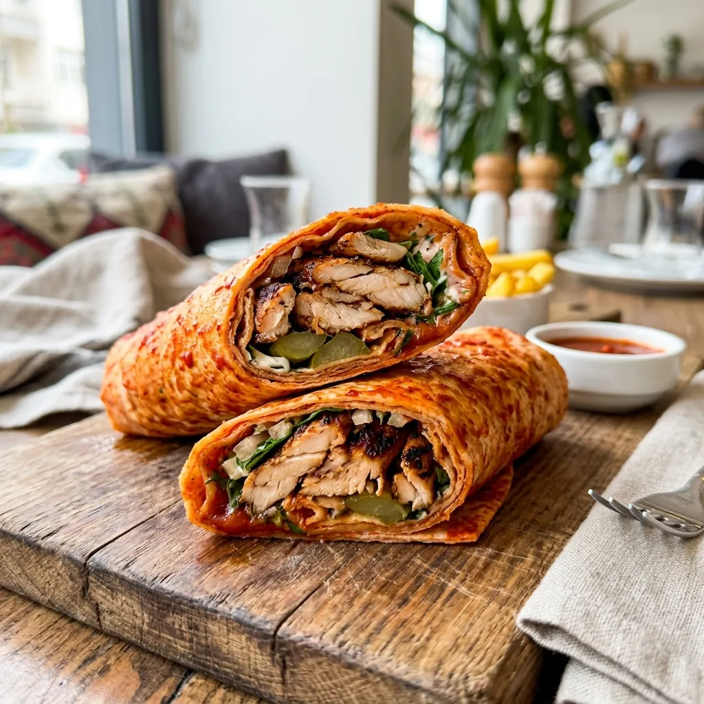 Hatay usulü özel soslu tavuk döner dürüm